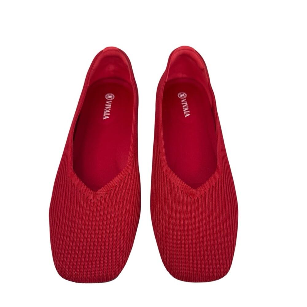 Women's Red Knit Ballet Flats - Comfortable Everyday Loafers - Picture 4 of 16
